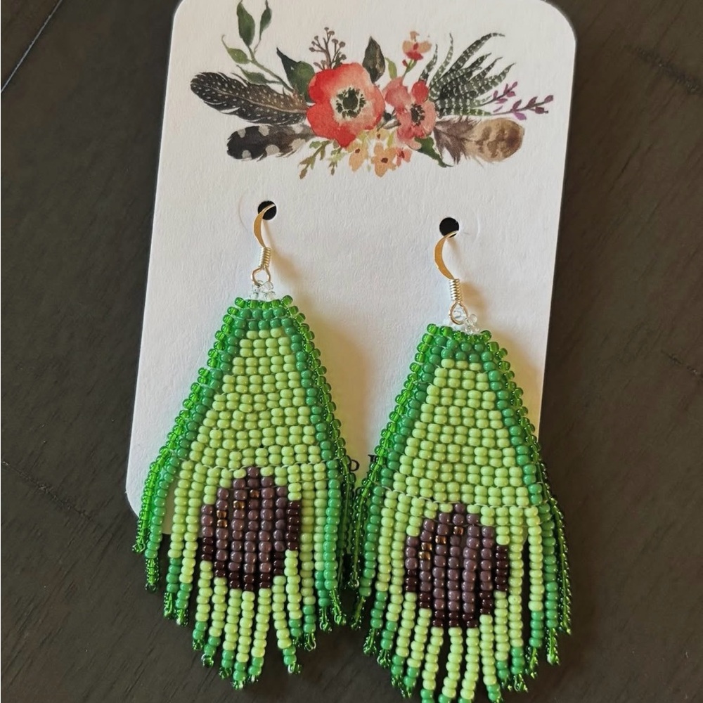 Green Beaded Avocado Earrings